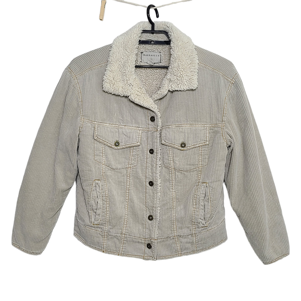 Anthropologie Marrakech Womens Natural Margot Corduroy Trucker Coat Sherpa Small